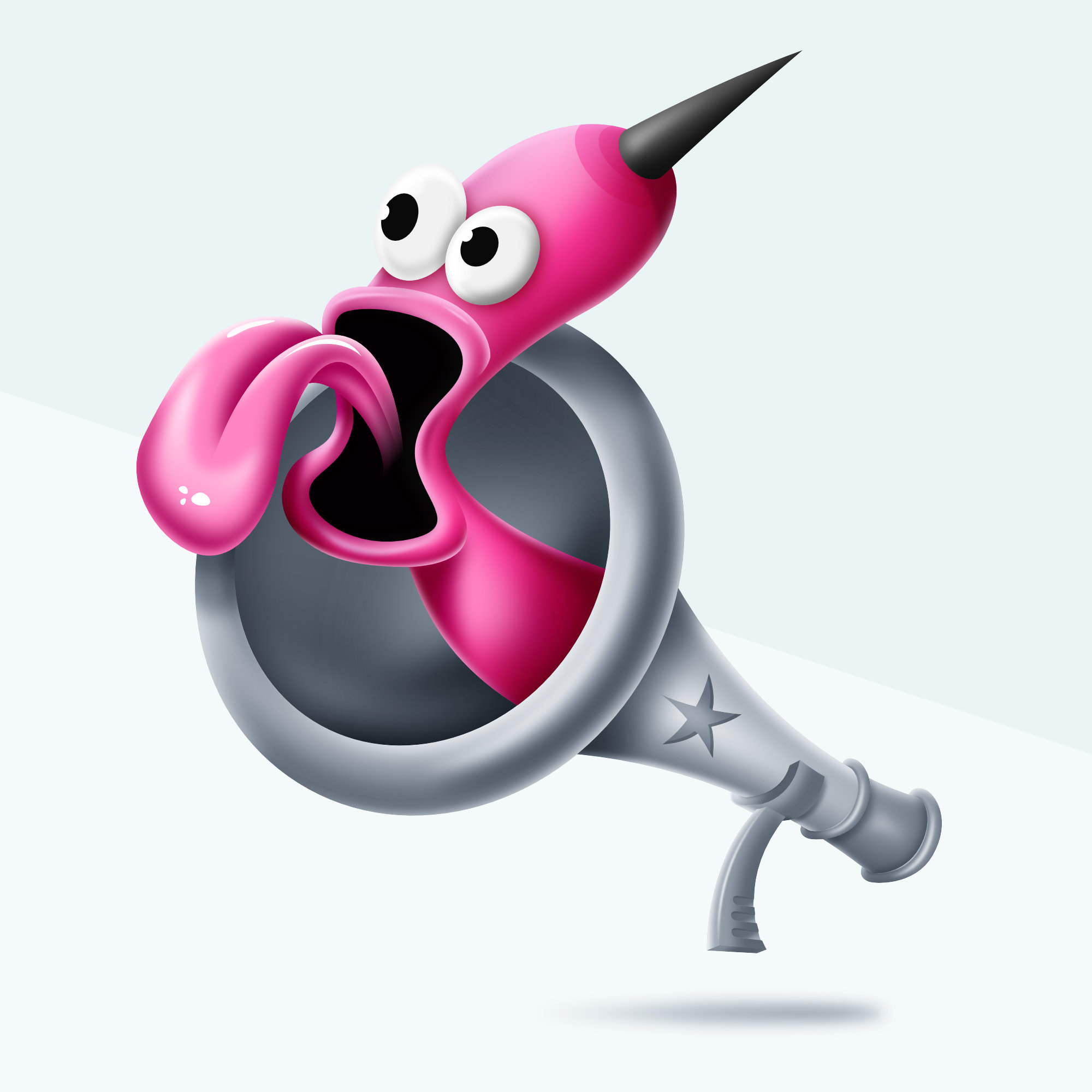 Illustration of a hand-held megaphone with a worm inside who's shouting the clients branding